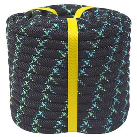 Double Braided Arborist Rope -1/2 Inch x 100 Feet Polyester Rope- High Strength Climbing Rope for Tree Work, Halyard, Sailing(Black/Blue)