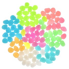 QTTLLI 100Pcs Glow Pebbles Glow in The Dark Decorative Stones Rocks for Garden Path Walkway Yard Fish Tank, Mixed Color