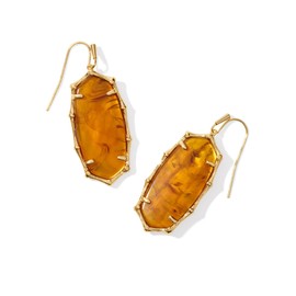 Kendra Scott Women's Elle Bamboo Frame Drop Earrings Gold Tortoise Brown Mother Of Pearl One Size