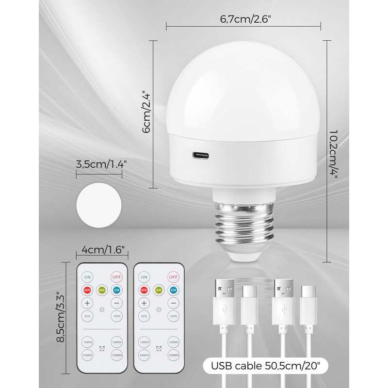 GOEBLESON Rechargeable Light Bulbs with Remote Control 2 Packs, Battery