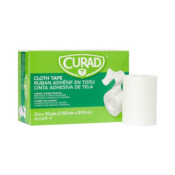 Curad Medical Cloth Adhesive Tape, Cloth Tape for First Aid, 3" x 10 yd (Box of 4 Rolls)