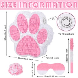 Small Dog Paw Piñata Puppy Birthday Party Supplies Animal Themed Birthday Piñata with Blindfold Bat Confetti for Pet Cow Themed Party Baby Shower Decorations Favors(Pink)