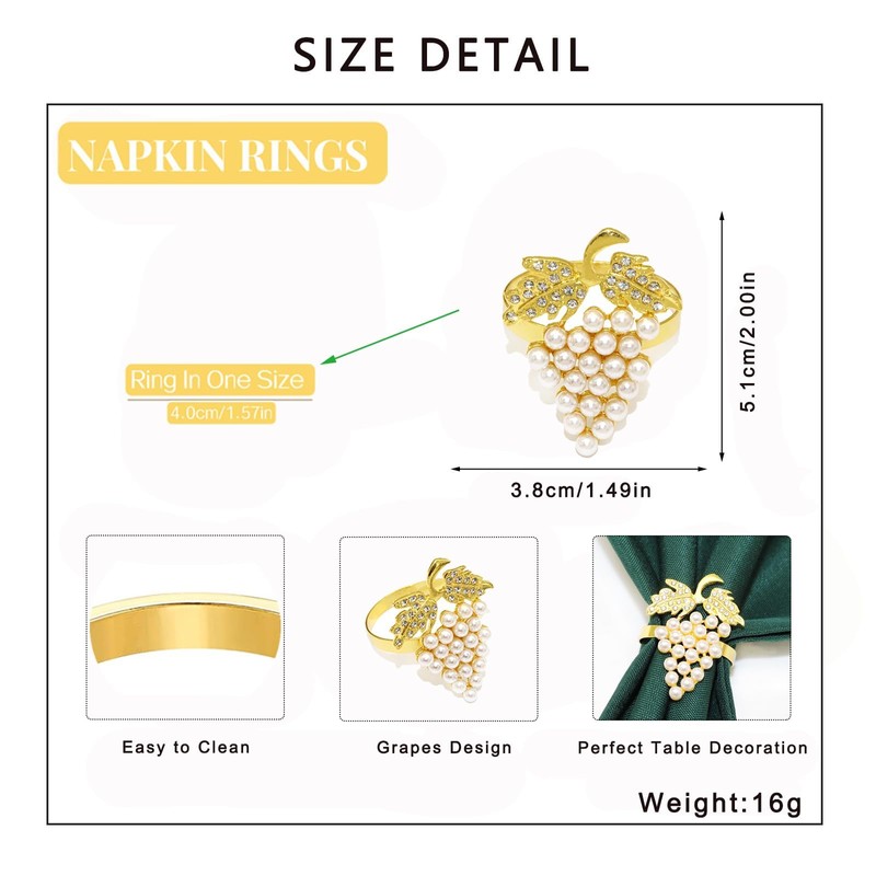 Grape Napkin Rings Set of 12 Pearl & Sparkly Rhinestone