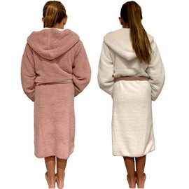 HOMELEVEL Sherpa Children's Bathrobe with Hood for Boys and Girls, Reversible Dressing Gown - 146-152