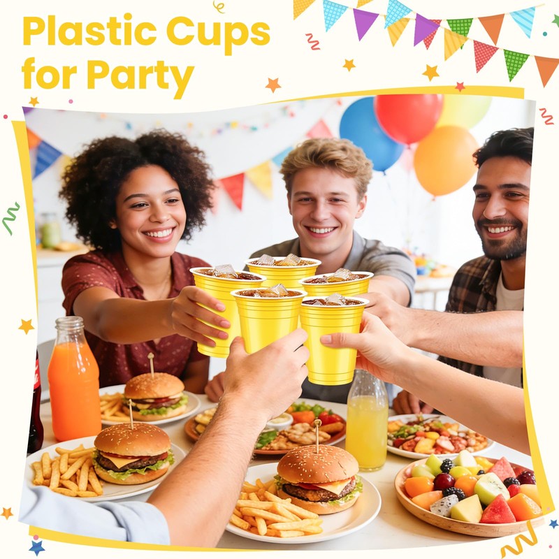LIKAJON 50 Yellow Plastic Cups, 12 oz Disposable Cups, Drinking