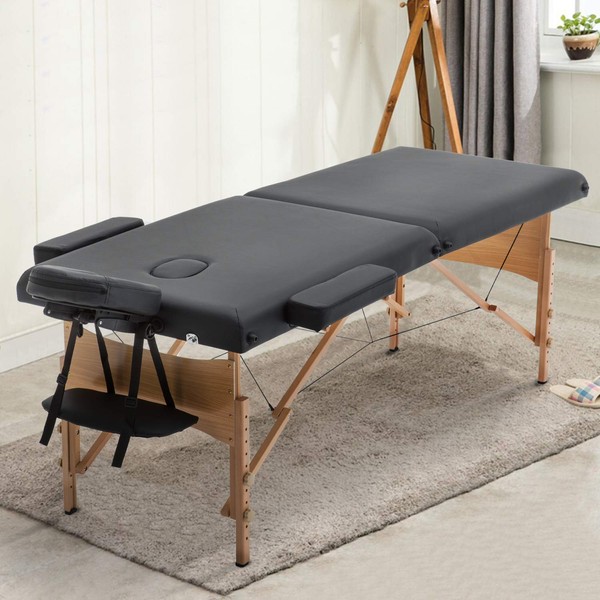 Portable Massage Table Premium Memory Foam Bed 2 Folding 73" Long 28" Wide Height Adjustable Salon Tattoo Eyelash Table w/Carry Case & Face Cradle, 450LBS Spa Bed for Professional Esthetician