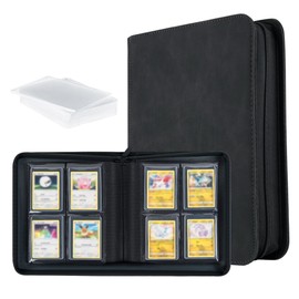 Tolesum Toploader Trading Card Album 112 Toploader Trading Cards Album 4 Compartments with 10 Pieces 35PT Toploader Scrapbook for TCG Cards MTG Scrapbooks Black