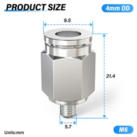 TAILONZ PNEUMATIC 304 Stainless Steel Male Straight 4 mm Tube OD x M6 Thread Push to Connect Fittings PC4-M6 (Pack of 5)