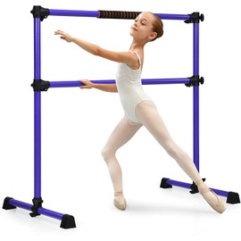 Costzon Ballet Bar, 4ft Freestanding Double Ballerina Bar with Adjustable Height, Heavy Duty Dancing Bar w/Foam Pads, Portable Ballet Barre for Home, Pilates Equipment for Kids & Adults (Purple)