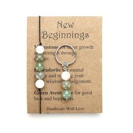 A-yeite Healing Crystal Jewelry Set Natural Stone Bracelet Keychain New Beginning Inspirational Gifts for Women Men Friends Empath Protection Keychain-New Beginning