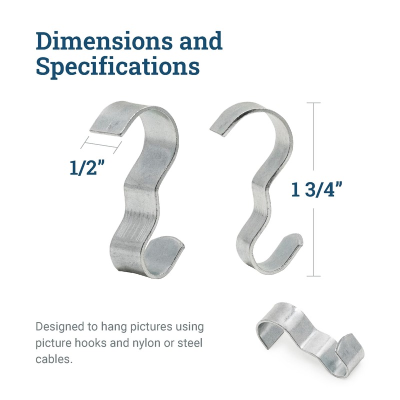 Picture Rail Hooks Silver Finish - 25 Pack - Picture