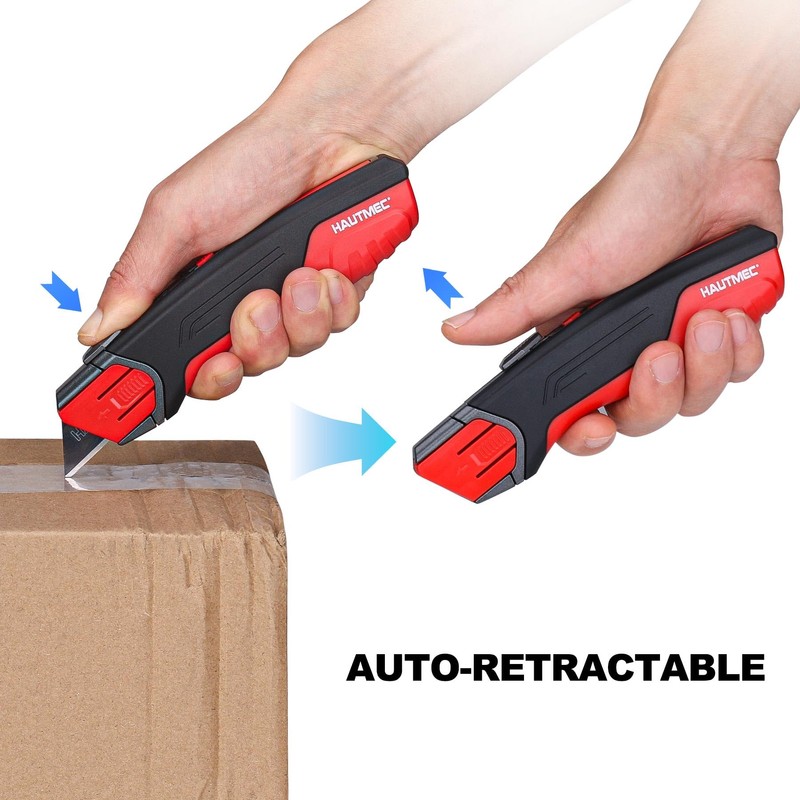 HAUTMEC Heavy Duty Self-Retracting Utility Knife, Safety Box Cutter with