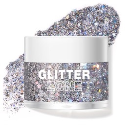LANGMANNI Holographic Body Glitter Gel/Eyeshadow Cosmetic Grade for Body, Face, Hair and Lip. Colour-Changing Glitter Gel Under Light. -1.35 oz (5# Silver Fantasy)
