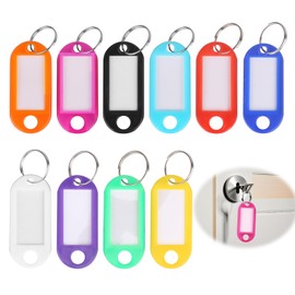 OzEssence 50 Pcs Plastic Key Tags,Split Ring Coloured Labels Key Tags Suitable for Suitcase Backpack Exterior Household Products Classification for Office Workers Parents and Student