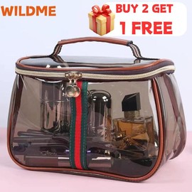 WILDME new retro vintage vanity bag makeup bag large capacity waterproof transparent toiletry bag luxury cosmetic bag women ladies travle storage case:_MB-VINTAGE-TRANSPARENT
