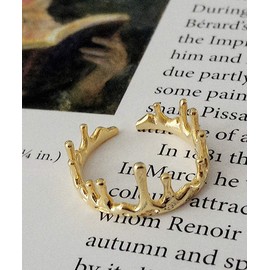 Lotus Fun S925 Sterling Silver Ring, Minimalist, Golden Irregular Design, Knuckle Duster, Tail Ring, Adjustable Open Ring, Temperament Jewellery for Women and Girls