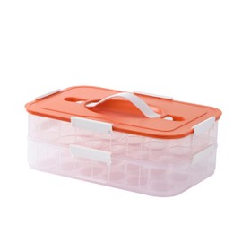 Deviled Egg Container with Lid, 36 Slots Egg Tray Carrier with Handle, Stackable Egg Tray, 12.2 x 8.4 x 4.4 inches (Orange, 2 Layer)