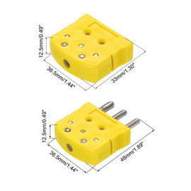 MECCANIXITY K Type Thermocouple Wire Connectors Female Male Plug Adapter with 3 Prong Round Pin Temperature 220°C(428°F) for Sensor Probe Dark Yellow 1 Set