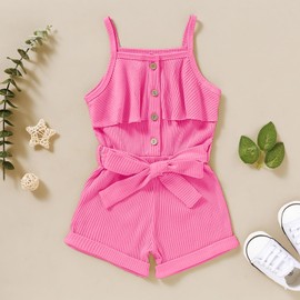 FOCUTEBB 2T Toddler Girl Clothes Baby Girls Summer Outfits Sleeveless Clothing Cute Halter Romper Onepiece Jumpsuit Bodysuit Outfit Set Summer Clothes Set Rose Red 2-3T/100cm
