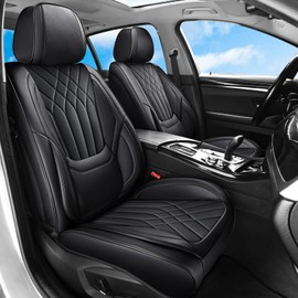 GEZHOUBA Full Coverage Car Seat Covers Full Set Waterproof, Luxury Leather Automotive Seat Covers Car Seat Protector, Front & Rear Seats Cover Sets Universal Fit for Most Vehicles Sedans SUVs, Black