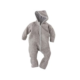 Lilano Organic Merino Wool Baby Overall with Hood [340004]. Made in Germany. (56 (1-2 Months), Grey)