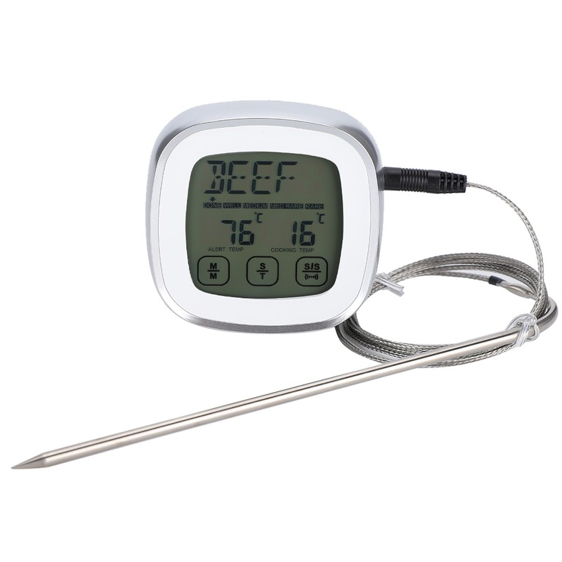 Wireless Food Thermometer Electronic Digital Touch Screen W/Timer Alarm for