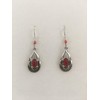 Silver Forest Ribbed Open tear with Red Stone Earrings. NE-1729