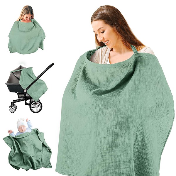 Nursing Cover for Baby Breastfeeding, Muslin Breathable Breastfeeding Cover Essentials with Rigid Hoop for Hands-Free View, Multi-use Adjustable Privacy Nursing Apron Cover | Carseat Cover
