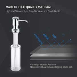 SVAVO Soap Dispenser for Kitchen Sink, Stainless Steel Sink Soap Dispenser Pump, Refill from the Top, Kitchen Soap Dispenser with Liquid Soap Bottle, for Sink Countertop Install (Chrome)