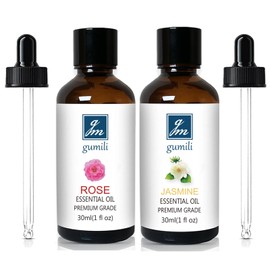 GM Gumili Rose Essential Oil and Jasemine Essential Oil, Floral Scent Oil Home Fragrance Oil for Diffuser Perfume Candle Soap Making - 2 Oz, Pack of 2