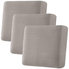 H.VERSAILTEX Super Stretch Individual Seat Cushion Covers - Sofa & Couch Cushion Slipcover Sets - Thick Jacquard Textured Twill Fabric (3 Piece XL Sofa Cushion Covers, Taupe)