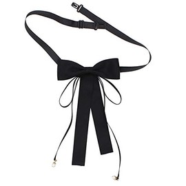 BlouseHouse JK Uniform Ribbon, Women's, Uniform Accessories, Ribbon Tie, Elastic Adjuster, Korean Style, Corsage, Accessories, Bowtie, Stylish, OL, Work or School, 5 Colors Available (Black), Black