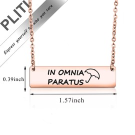 PLITI In Omnia Paratus Bar Necklace Ready for Anything Motivational Gift Umbrella Charm Gifts (in omnia paratus rose gold)