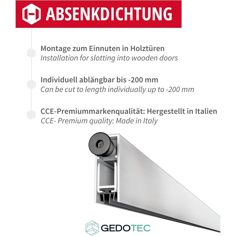 Gedotec Lowerable floor seal, 1 piece door seal, one-sided release,
