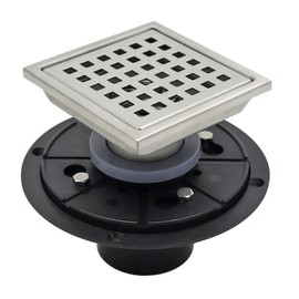 YANCASENO 4 Inch Square Shower Floor Drain with Flange,Quadrato Pattern Grate Removable,Food-Grade SUS 304 Stainless Steel,Brushed Nickel