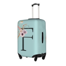 ANNCED Travel Luggage Cover Elastic Blue Suitcase Protector Bag,Black Letter F Boho Floral Flowers Leaves Dust-Proof Washable Baggage Covers For Wheeled Suitcase Kid Adult,Xl (For 29-32 Inch Luggage)