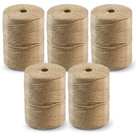 5 PCS Twine String Bulk - 3000 Feet Long Garden Twine, 2mm Thin Natural Jute Twine for Crafts, Garden Rope, Christmas Accessories Bulk, 600 Feet Each Roll