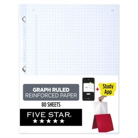 Five Star Loose Leaf Paper + Study App, Graph Ruled Filler Notebook Paper, Reinforced, Fights Ink Bleed, 8-1/2" x 11", 80 Sheets (170122)