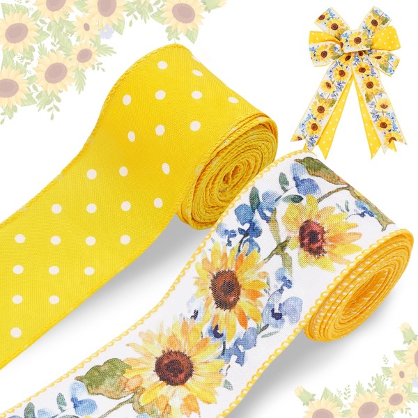 Generic AnyDesign Sunflower Dot Wired Edge Ribbon Yellow White Craft