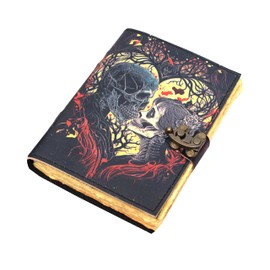 KMAAC The Lovers Tarot Notebook Spiral Gothic Notebook, Leather Journal for Men and Women, Skull Lover Antique Vintage, Deckle Edge Paper Grimoire Printed Journal 7x5 inches