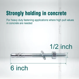 Horiznext 1/2 x 6 inch Carbon Steel Wedge Anchor kit for Concrete Cement Wall Floor Ground Deck Fence Base Bracket, Drill Stud Post Strong Screw Bolt Set.(4 pcs)