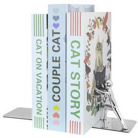 1 Pair Stainless Steel Kung Fu Man Bookend,Metal Humanoid Book Organizer Nonskid Thickening Iron Book End Organizer for Shelves Library School Office Home Decor