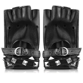 Accmor Leather Punk Gloves Fingerless Gloves for Women Driving Cycling Sports Cosplay Performance Half Finger Gloves for Women Teens Kids