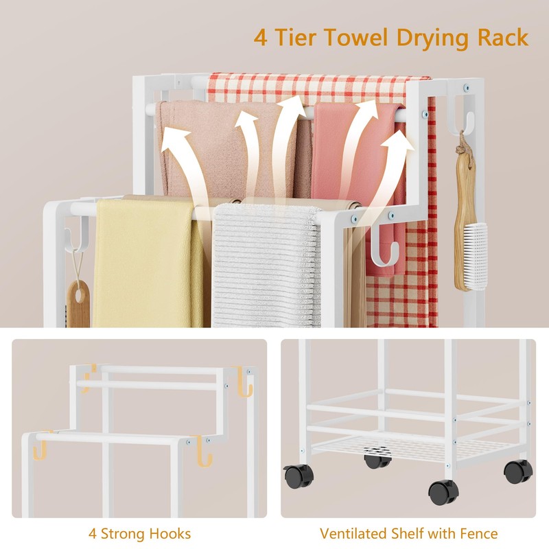 Gewudraw Free Standing Towel Rack,4-Tier Outdoor Towel Rack for Pool,White