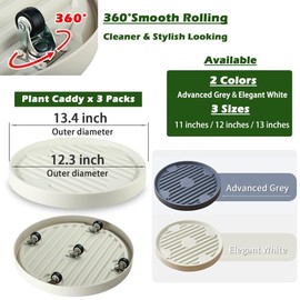 3 Packs 12 Inch Large Plant Caddy with Hidden Wheels Rolling Plant Stands Plant Dolly with Wheels Heavy Duty Plant Saucer with Wheels Plastic Plant Roller Base with 5 Invisible Casters for Indoor