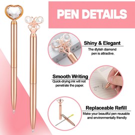 12Pcs Diamond Ballpoint Pens, Glitter Crystal Metal Pens with Black Ink, Retractable Elegant Bling Ballpoint Pens, Fancy Present for Ladies Students Xmas Wedding Graduation School Office (Rose Gold)