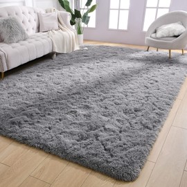 AROGAN Shag Modern Area Rug for Living Room, 6x9 Feet Washable Rugs for Bedroom, Indoor Floor Carpet Rugs, Plush Memory Foam Beside Rugs for Kids Girls Teens Room Non-Slip Rug Decor, Grey