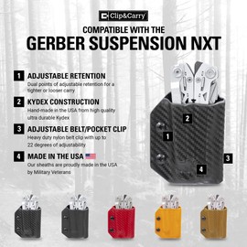 Clip & Carry Kydex Multitool Sheath for the Gerber Suspension NXT - Made in USA - Multi Tool Sheath Holder Cover Belt Pocket Holster - Carbon Fiber Black