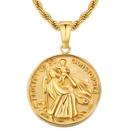 KRKC&CO Coin Necklace Pendant, Gold Medallion Necklace Chain, Compass/St. Christopher/Lion/Medusa/Angel Circle Vintage Coin Necklace For Men, Him, 2.5mm 22''
