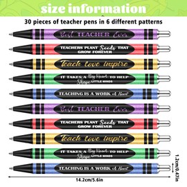 Motipuns 30 Pcs Glitter Teacher Pen Back to School Gift for Student Metal Ballpoint Pen Appreciation Inspirational Thank You Gift Black Ink Retractable Funny Pen for Classroom Stationery(Crayon)